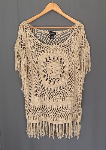 Questions Crochet Top Beach Cover Up Size Large Fringe Peasant Boho Say What