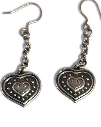 Sterling Silver (Stamped925) Heart w/chain Dangle Earrings Hook for Pierced Ears - Picture 2 of 5