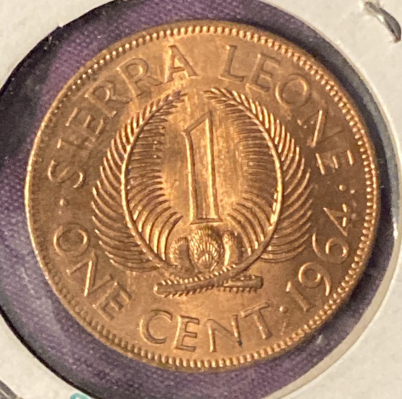1964 Sierra Leone 1 Cent Coin Sir Milton Margai Fern Leaves London Mint