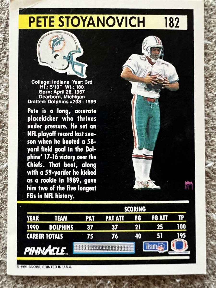 1991 Pinnacle #182 Pete Stoyanovich NFL Football Card | eBay