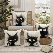 Short Plush Throw Pillow Covers Cute and Fun Black and White Cat Pattern Designs