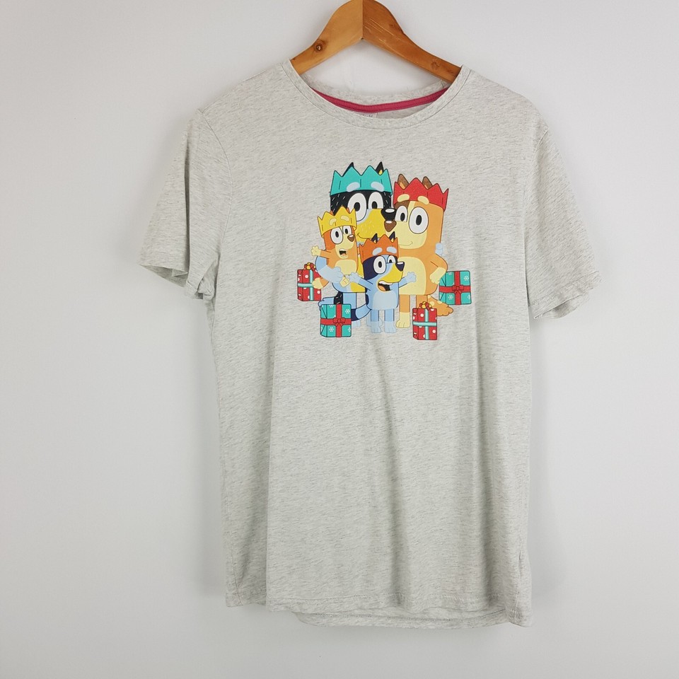 Bluey Womens Size XS 8-10 Grey Marle Classic T-Shirt Bluey Xmas Print