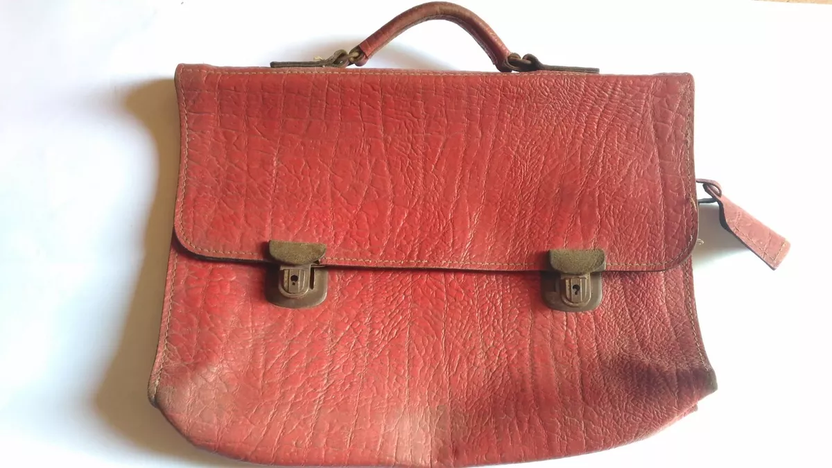 cartella borsa valigia scuola ufficio documenti pelle rossa vintage anni  '30/40