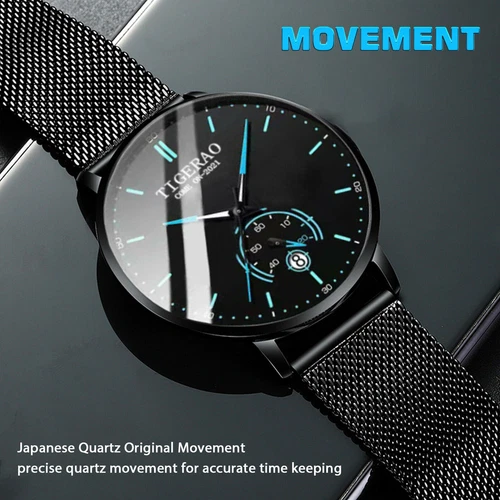 Orologio luminoso uomo acciaio inox quarzo classico business orologio da polso impermeabile - Foto 2 di 22