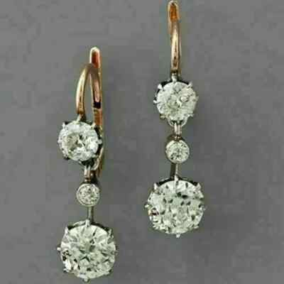 14k Rose Gold Plated 2Ct Round Cut Lab Created Diamond Drop/Dangle Earrings 925