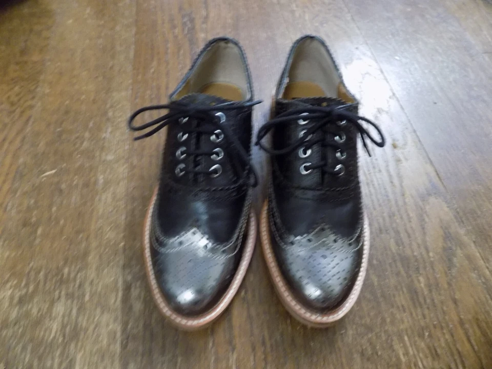 Dolce Vita RETRO Brogue Wingtip Oxford Lace Loafers Black Metallic Silver Tip 7 - Image 2 of 4