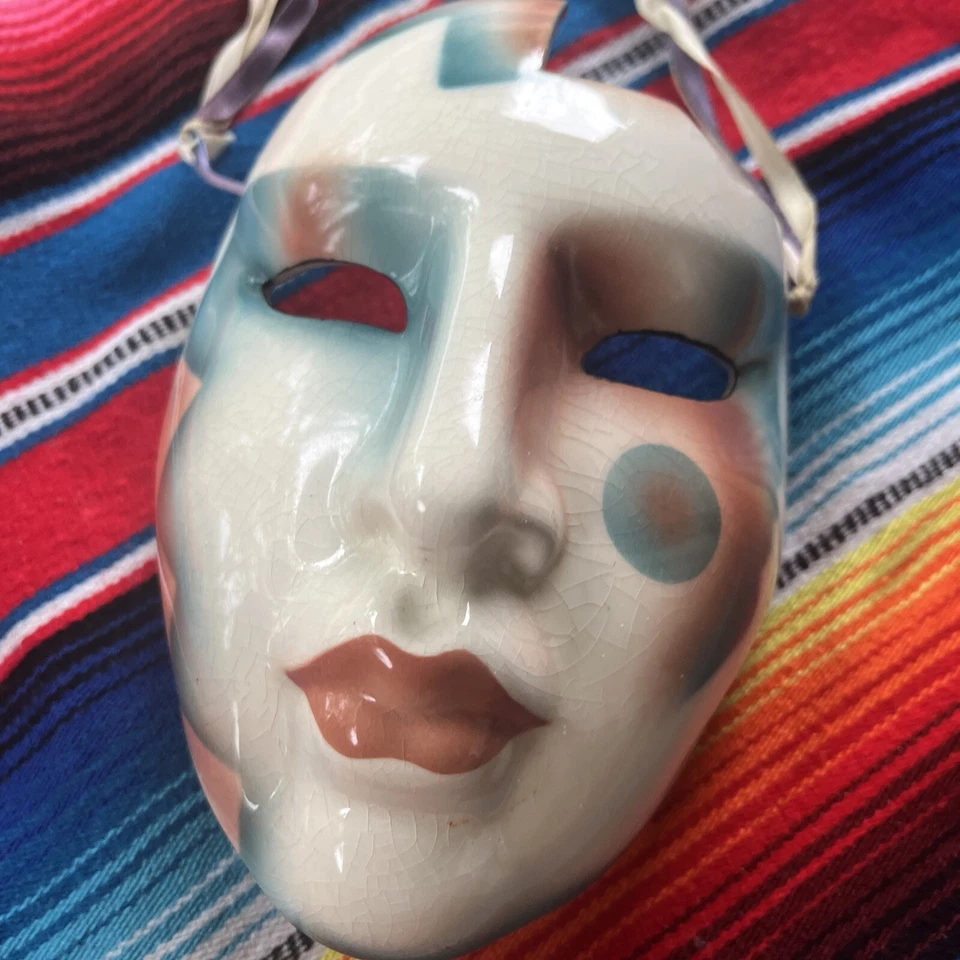 Máscara de pared vintage de cerámica decorativa arte arcilla años 80 Mardi Gras drama Foto 2 de 4