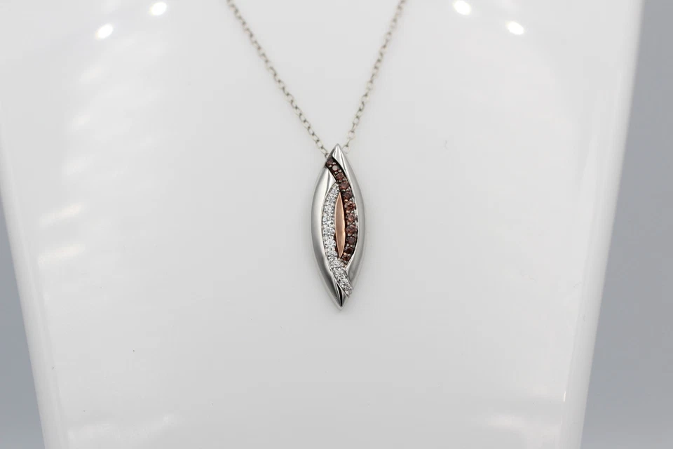 Ciondolo 925 Argento Sterling Rhodizzato Bicolore Placcato Oro 10 Zirconia Top - Immagine 2 di 4