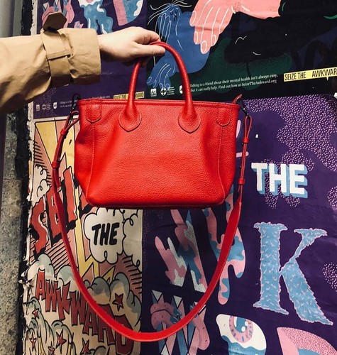 Bolso de hombro Alexel Italia con mango de cuero de grano rojo, cuero de vaca, dama Fa - Imagen 3 de 8