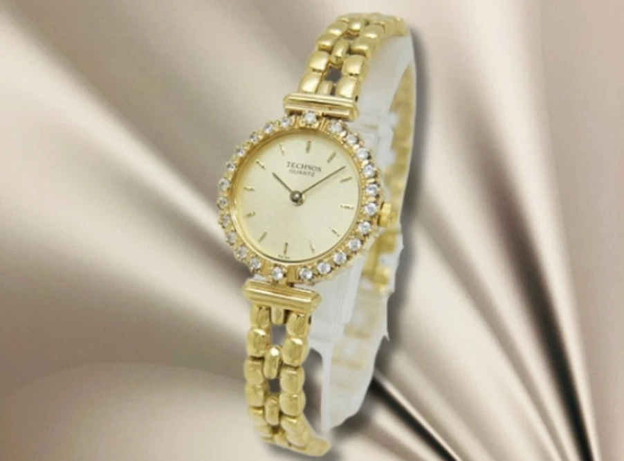 Technos Antiguo GF/SS Bisel Joyado Champagne Oro Cóctel Cuarzo 20mm Damas Foto 3 de 4