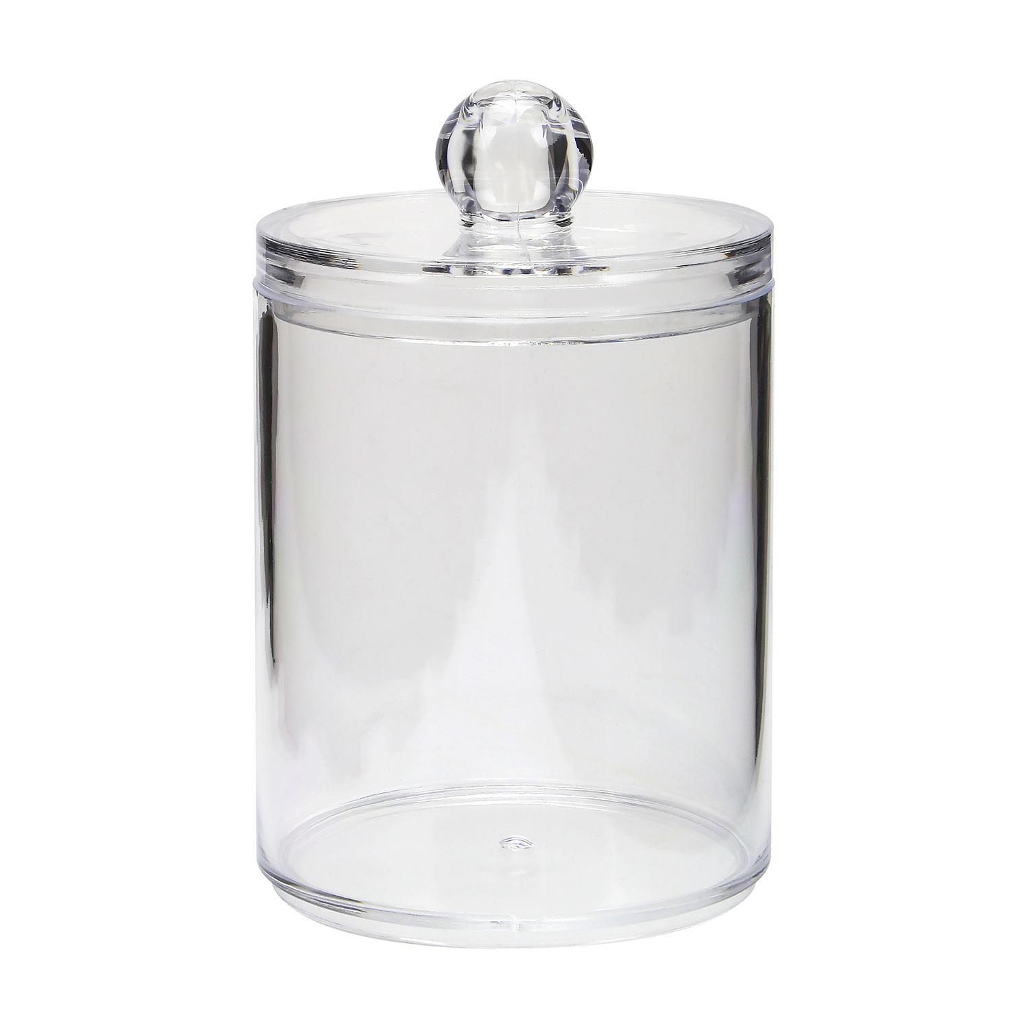 4pc Qtip Holder Dispenser with Lids Clear Acrylic Bathroom Jars Cotton