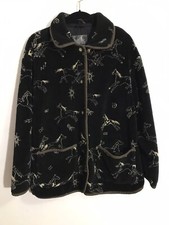 Tsunami Sweater Jacket Horse Button Front Black Brown Equine Western Sz Medium