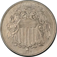 1867 Shield Nickel 'Rays' Choice AU/BU Great Eye Appeal Nice Strike