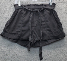 Aerie Shorts Women's Medium Black High Rise Pleated Tie Waist Fold Up Pockets