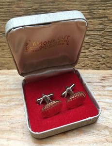 Authentic Vintage Diamond Cut 22CT Gold Plated Cufflinks/1960's/70's/Retro/Boxed