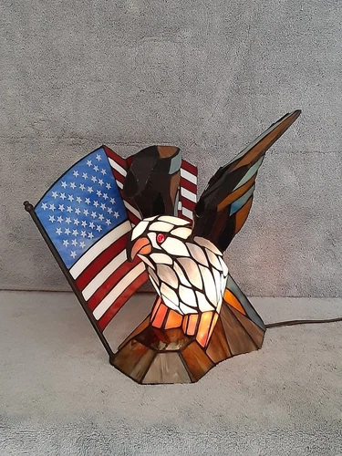 Stained Glass Lamp -Dale Tiffany -Eagle Lamp -Flag Lamp -Patriotic Lamp -Limited