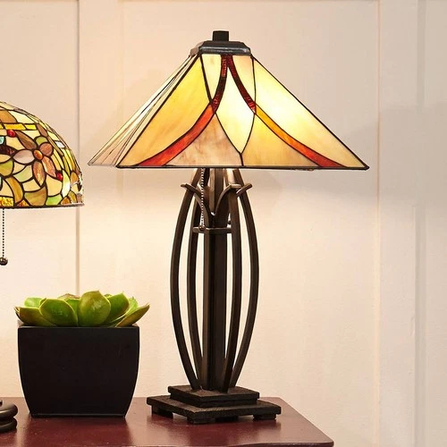 Quoizel Ashville 25" High Bronze Art Glass Tiffany-Style Table Lamp - Picture 1 of 6