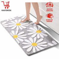 Badezimmerteppich Grau Rutschfest Waschbar GäNseblüMchen 60X120 Cm Badvorleger