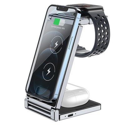 15W 3in1 Wireless Charger Station Charging Dock For Apple Watch 11/10 iPhone 17