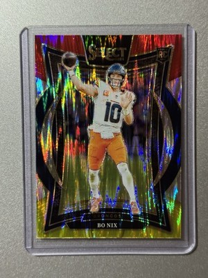Bo Nix  Denver Broncos  Panini Select NFL 2024  RED & YELLOW SHOCK ROOKIE