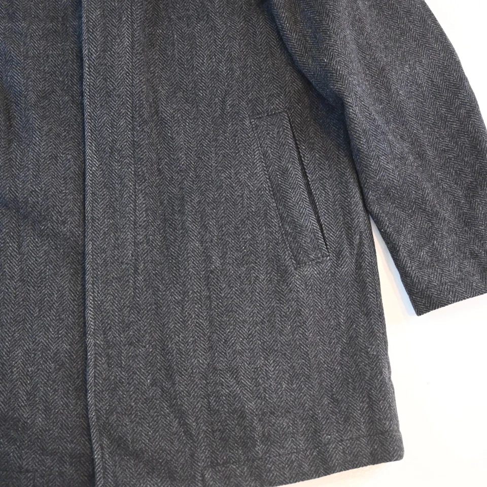 Gap XL Gray Herringbone 100% Wool Tweed Mens Button Front Trench Overcoat - Image 3 of 4