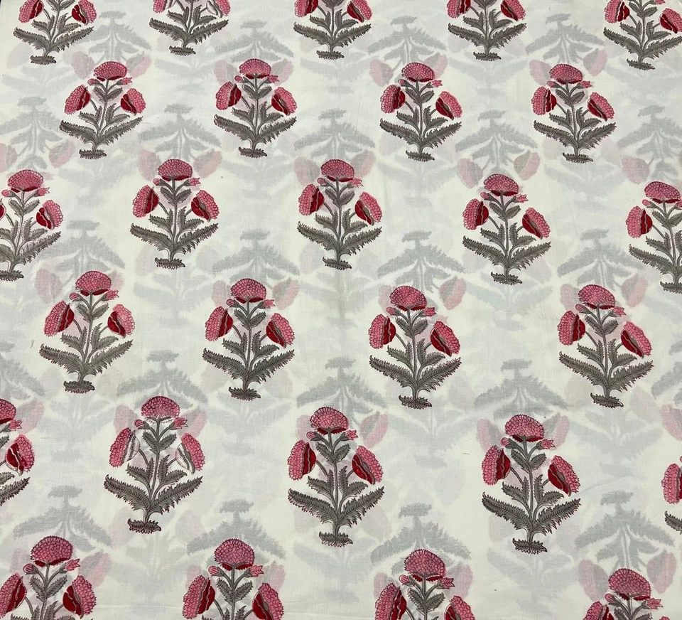 By 5 Yard Hand Block Print Handmade Cotton Indian Natural Sanganeri Print Fabric - Image 3 of 4