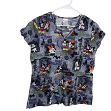 Disney Halloween Nurse Scrub Top Women's Medium Short Sleeve V-Neck Shirt