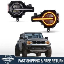 Pair Dynamic LED Headlights For 2021-2025 Ford Bronco Amber/White DRL Headlamp