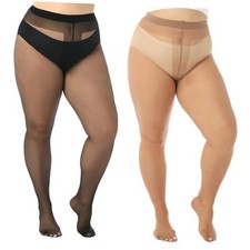 2 Pairs Plus Size Sheer Tights for Women 20D X-Large-XX-Large Plus Black brown