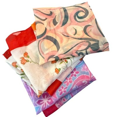 Vintage KKUSEBO Paris Scarves Lot of 3 Floral & Abstract Square Handkerchief
