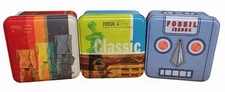 (3) Empty Fossil Metal Collectible Tin Boxes w/inserts: Men's Business/Robot 