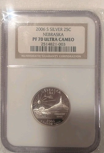 2006 S, NEBRASKA, state silver Quarter, NGC, PF70, Ultra Cameo