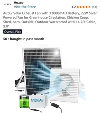 Solar Exhaust Fan with 12000mAH Battery, 22W Solar Powered Fan for Greenhouse...