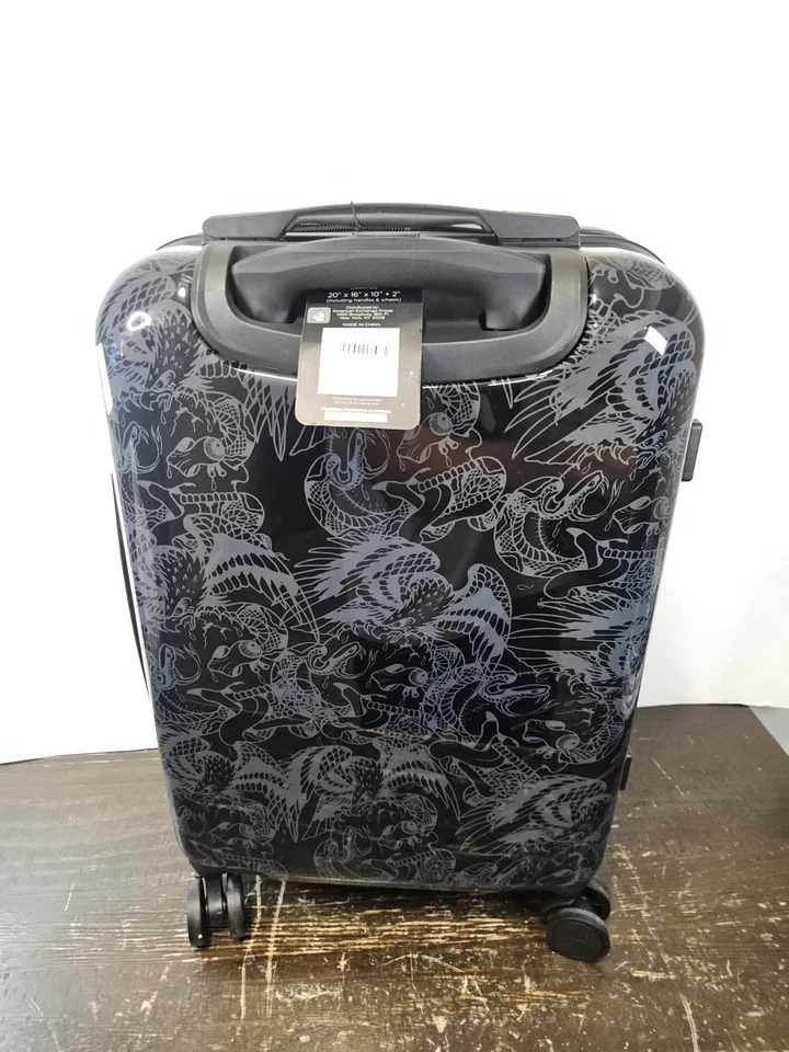 Maleta de Mano Ed Hardy 20" Tatuaje a Cuadros TIGRE Giratoria Mango Retráctil Nueva con Etiquetas Foto 3 de 4