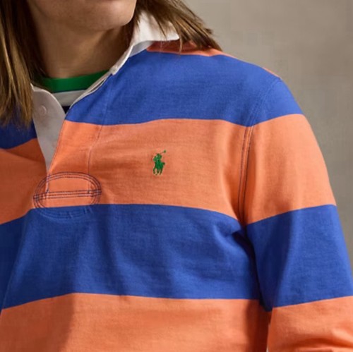 Polo Ralph Lauren The Iconic Rugby Shirt Orange Blue Striped XXL New NWT - Picture 4 of 6