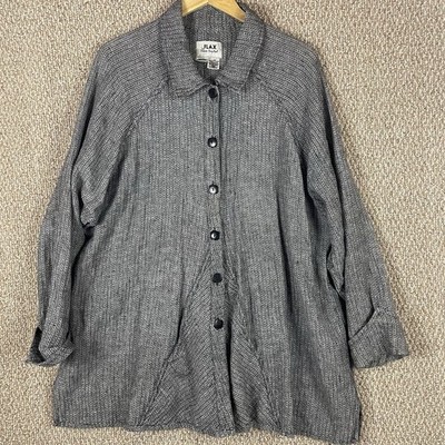 FLAX Linen Jacket Shacket Womens Medium Oversized Textured Button Up Coastal Ws