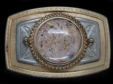 TI15137 VINTAGE 1970s  MULTI-COLOR AGATE STONE  WESTERN  COWBOY BELT BUCKLE