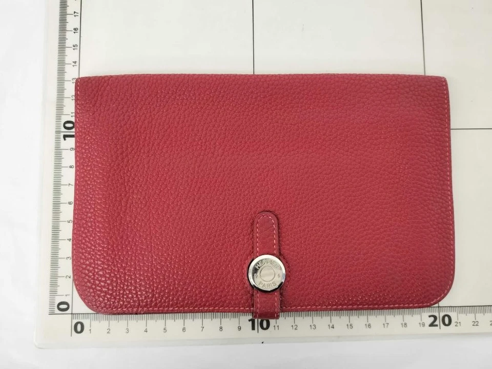 Carteira longa Hermès Dogon GM vermelha rosa com bolso para moedas luxo autêntico - Imagem 2 de 4