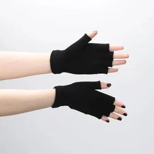 1 Pair Black Fingerless Knit Short Half Finger Wrist Gloves Winter Warm Stretch