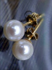 PERFECT Round 8-9MM AAA Real WHITE AKOYA PEARL STUD EARRINGS 14K GOLD stud