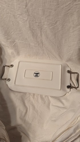 White Porcelain Charcuterie Platter With Metal Handles - Picture 2 of 3