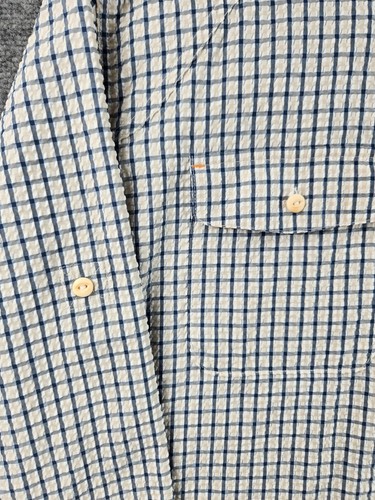 Orvis Seersucker Fishing Shirt Double Pockets Blue Check Polyester Nylon Soft XL - Picture 5 of 22