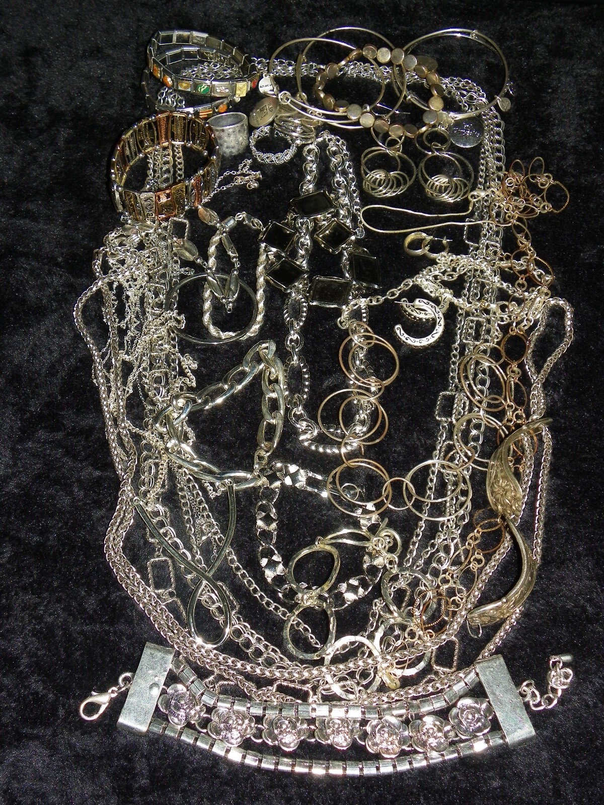 Mixed Silver Tone Bracelets Necklaces Wearable Jewelry Lot Unsearched