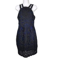 Foxiedox Navy Blue & Black Lace Sleeveless Dress Size Small Strappy Cocktail