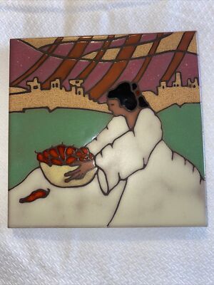 Vintage Elany Prusa Hand Painted Ceramic Tile Wall Hanging/Trivet.  A-1