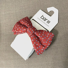 Bar III Men  s Pre-Tied Red Bow Tie  White Pocket Square Set