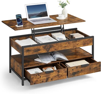 Couchtisch mit Stauraum Lift Top Up Schublade Regal Holz Wohnzimmer Möbel