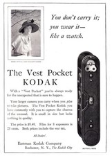1920 Vest Pocket Kodak: You Don't Carry It You Wear It Vintage Print Ad