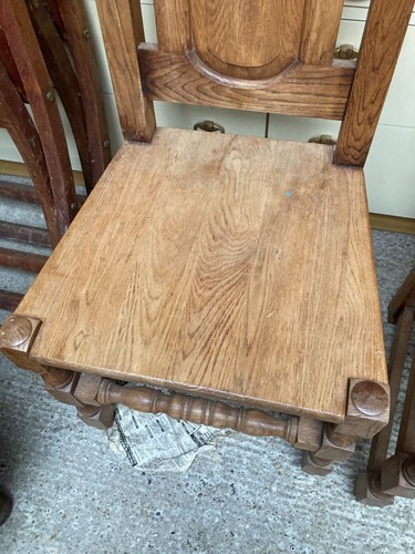 Statement Solid Natural Brown Oak Heavy High Back Dining Chairs x 2 - Picture 4 of 8
