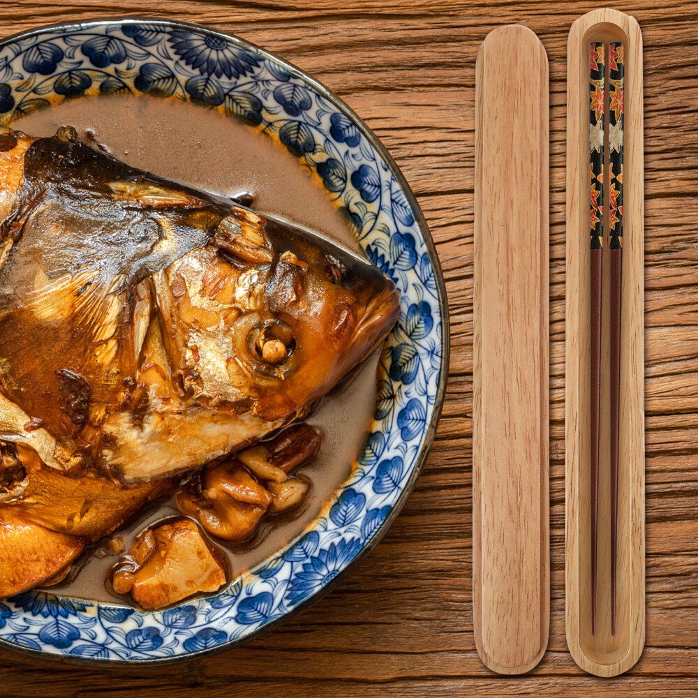 Rubber Wood Portable Chopsticks Box Travel Display Case Japanese Tools